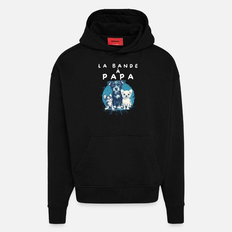 Team Papa et Chiens - Sweat à capuche bio épais oversize fabriqué en UE - SOLID BLACK