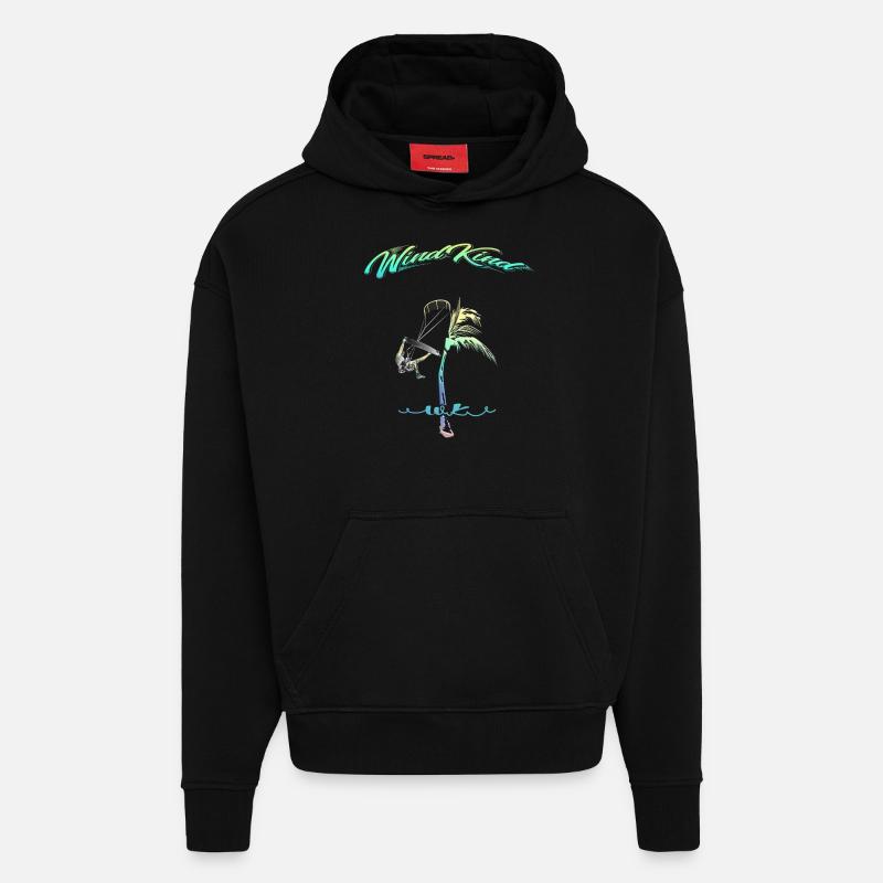 Palmier Kitesurfeur - Sweat à capuche bio épais oversize fabriqué en UE - SOLID BLACK