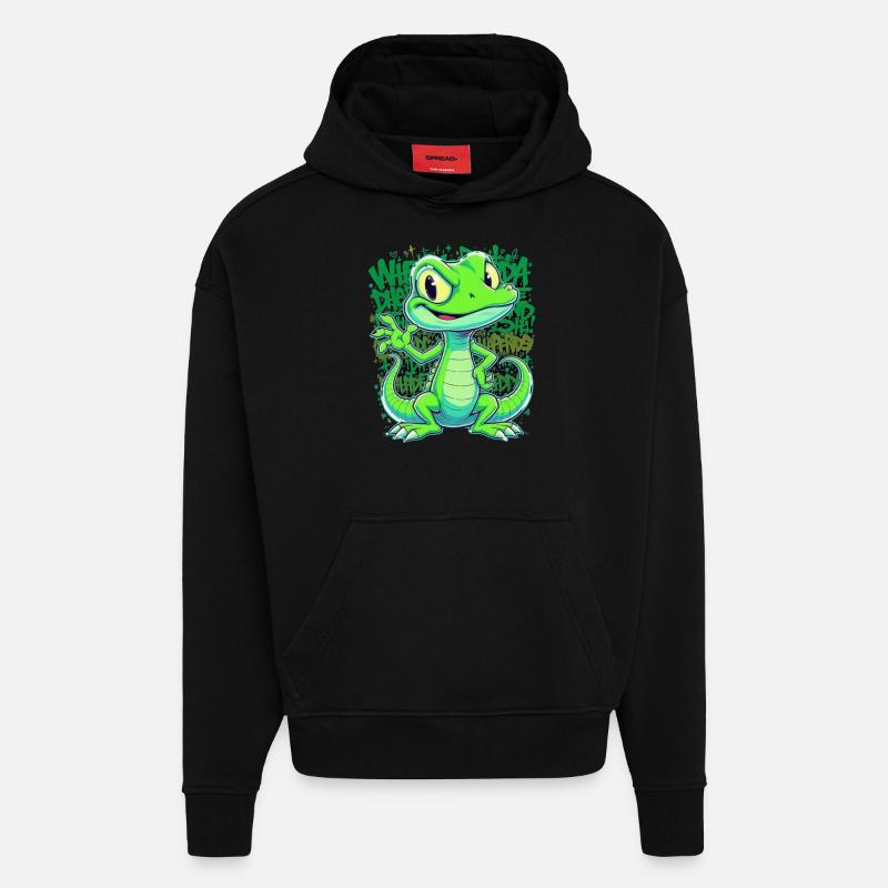 Fröhliche Echse – Witziger Comic Style - Hoodie- made by SPREAD  - SOLID BLACK