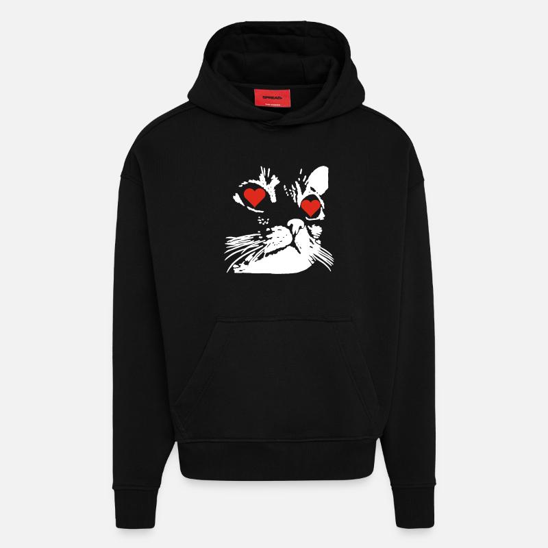 A white cat love - Hoodie- made by SPREAD - SOLID BLACK