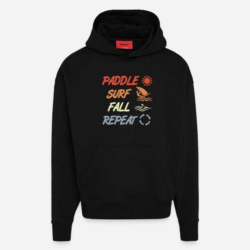 pagayer, surfer, tomber, répéter - Sweat à capuche bio épais oversize fabriqué en UE - SOLID BLACK