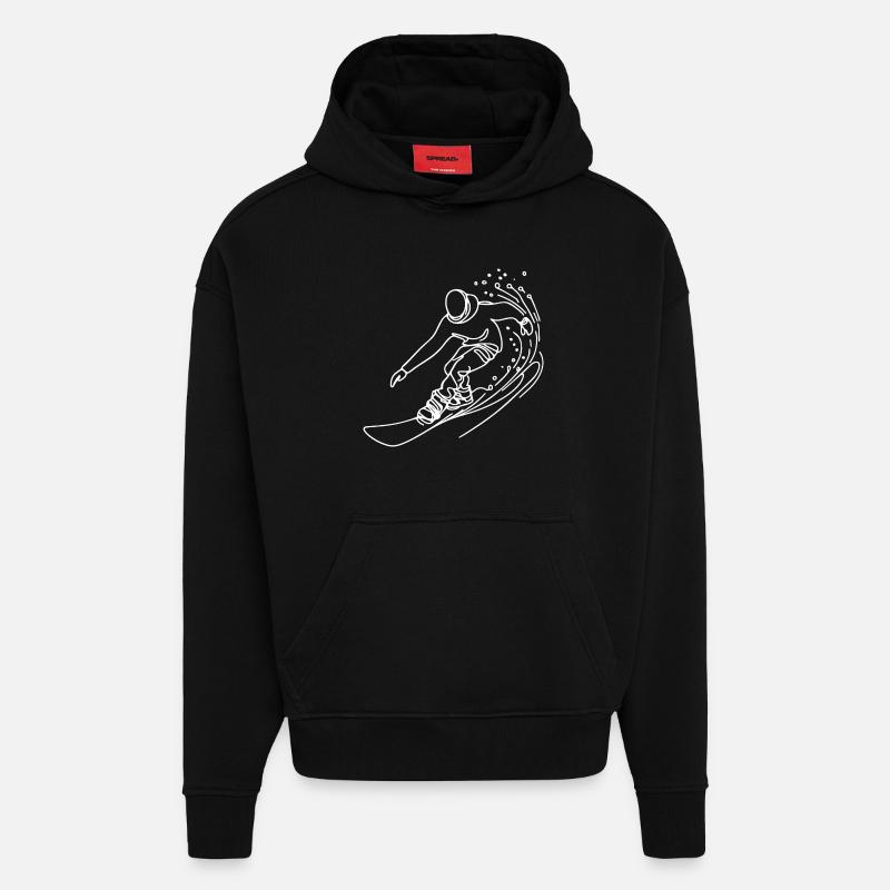 Dessin de snowboarder - Sweat à capuche bio épais oversize fabriqué en UE - SOLID BLACK