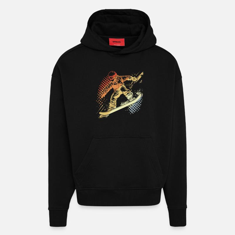 Snowboarder Graphique Rétro - Sweat à capuche bio épais oversize fabriqué en UE - SOLID BLACK