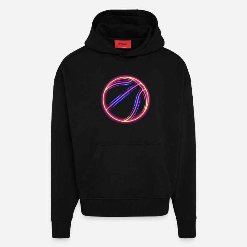Basket-ball Retrowave - Sweat à capuche bio épais oversize fabriqué en UE - SOLID BLACK