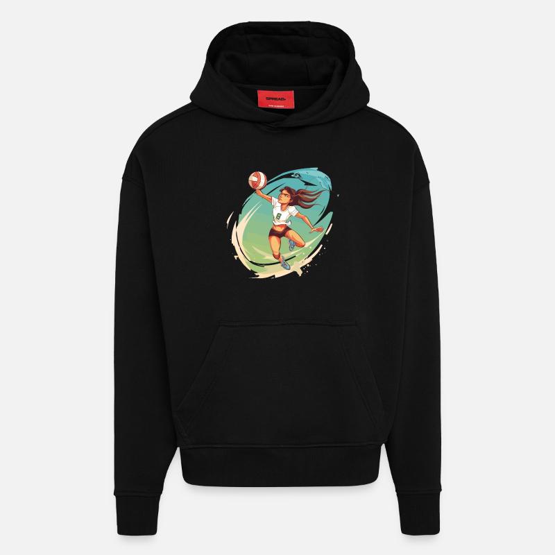 Volleyball Player Comic Style - Hoodie- made by SPREAD - SOLID BLACK