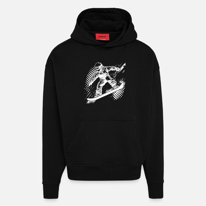 Dessin de snowboarder - Sweat à capuche bio épais oversize fabriqué en UE - SOLID BLACK