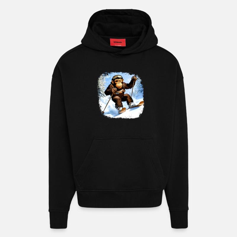 Affen Ski / Skifahrer Affe - Hoodie- made by SPREAD  - SOLID BLACK