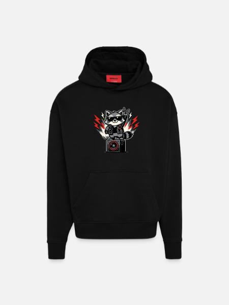 Retro Raccoon Rock Music Gift - Hoodie- made by SPREAD  - SOLID BLACK
