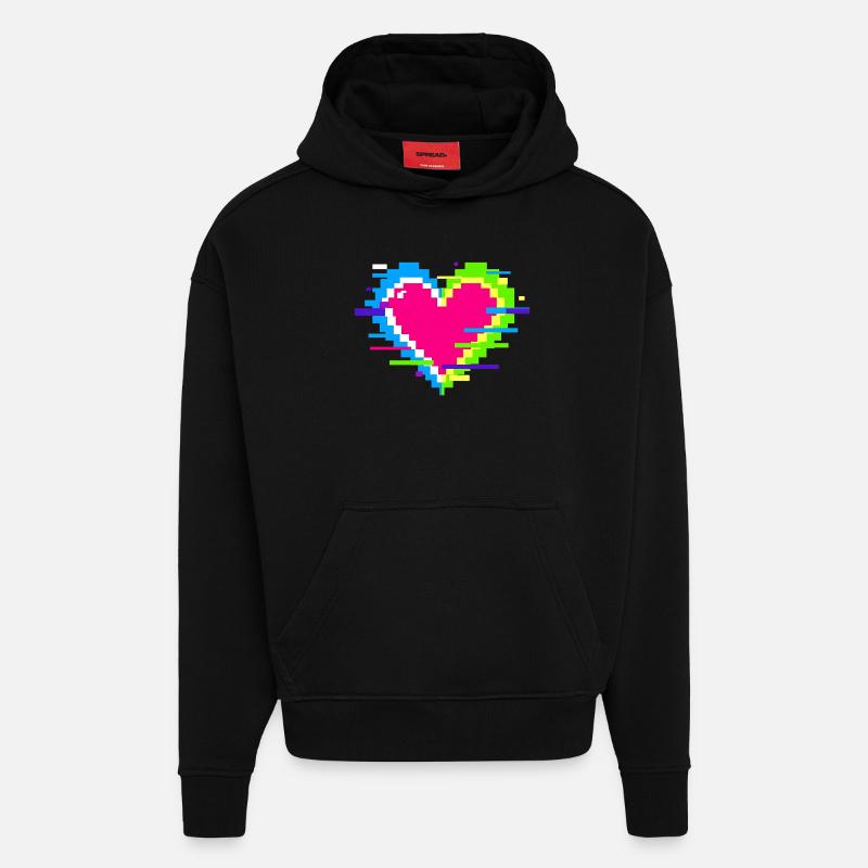 Pixelherz Neon Glitch Regenbogen - Hoodie- made by SPREAD  - SOLID BLACK