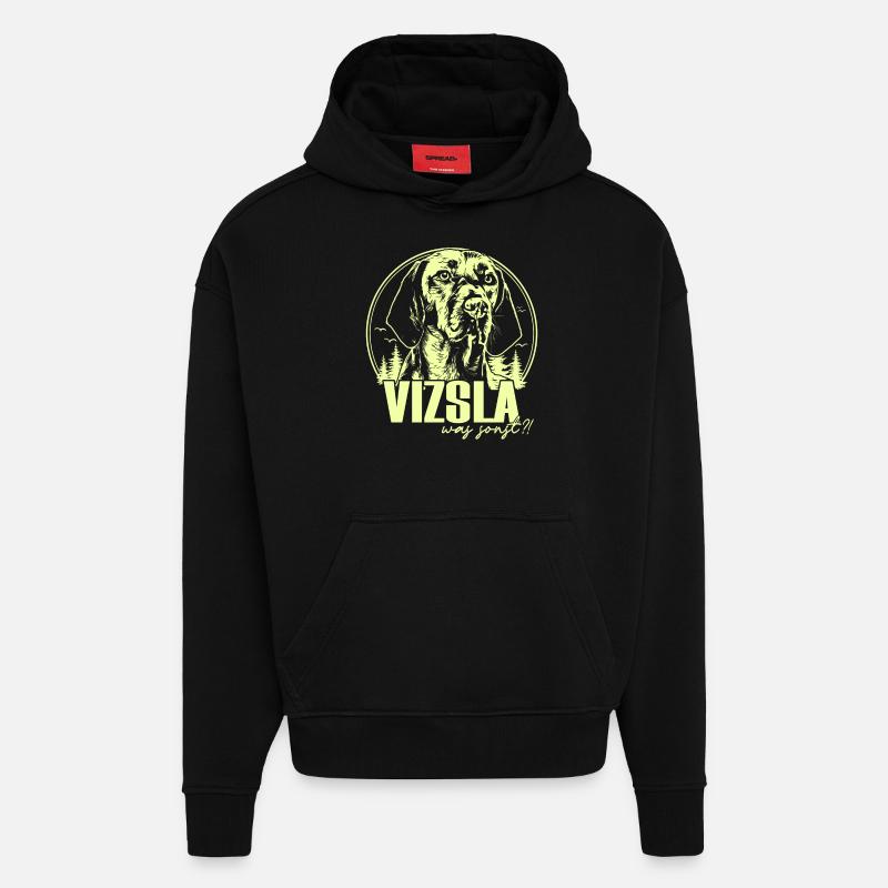 Vizsla Chien de chasse - Sweat à capuche bio épais oversize fabriqué en UE - SOLID BLACK