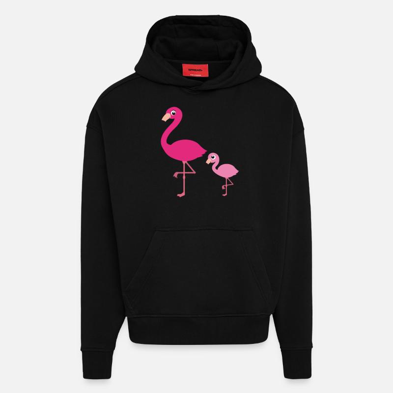 Flamingo mère avec enfant - Sweat à capuche bio épais oversize fabriqué en UE - SOLID BLACK