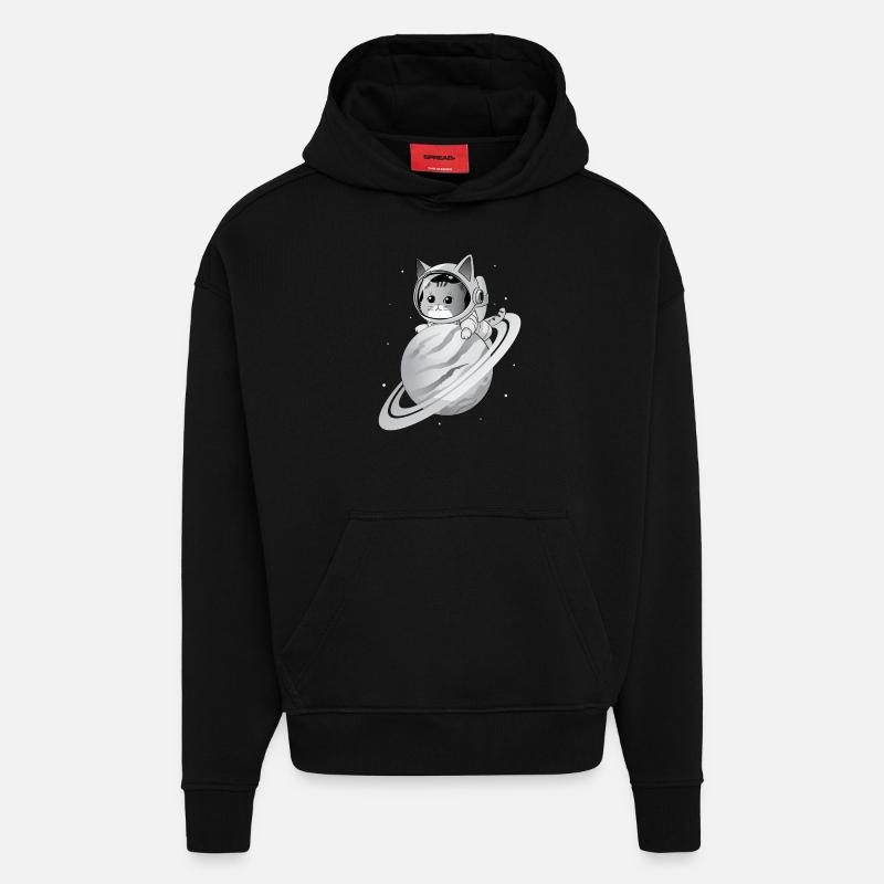 Space Cat with Planet - Hoodie- made by SPREAD  - SOLID BLACK