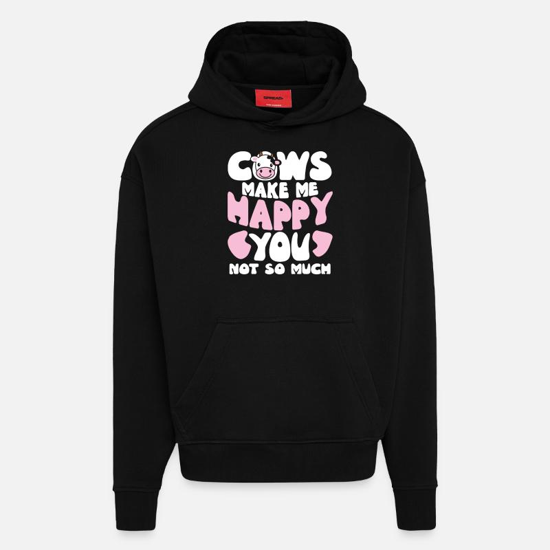 Cows Make Me Happy - Hoodie- made by SPREAD  - SOLID BLACK
