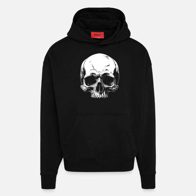 Crâne - Sweat à capuche bio épais oversize fabriqué en UE - SOLID BLACK