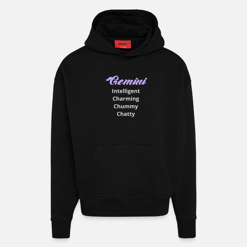 Logo signe astrologique "Gémeaux" - Sweat à capuche bio épais oversize fabriqué en UE - SOLID BLACK