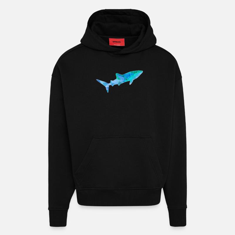 Requin-baleine bleu vert - Sweat à capuche bio épais oversize fabriqué en UE - SOLID BLACK