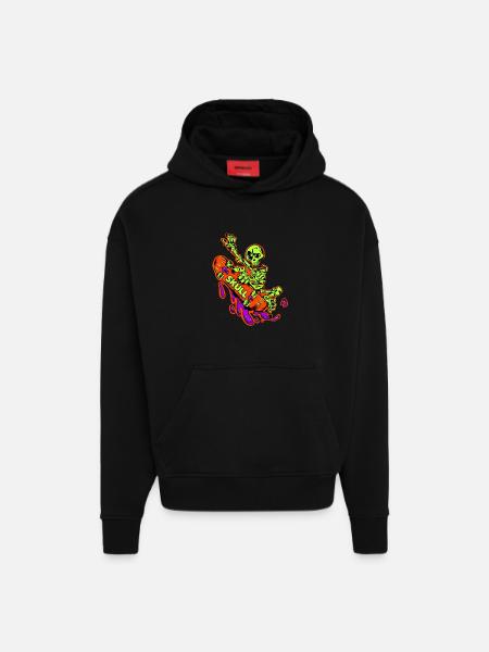Skelett Skate Neon Power - Hoodie- made by SPREAD - SOLID BLACK
