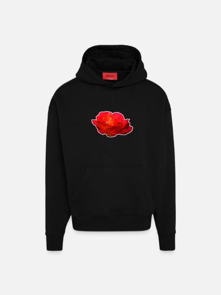 Cadeau de fleur rose rouge - Sweat à capuche bio épais oversize fabriqué en UE - SOLID BLACK