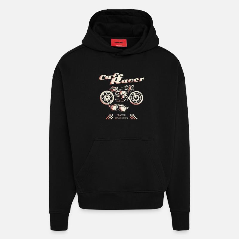 Cafe Racer Motorcycle Classic Revolution - Heavyweight oversized organic hoodie made in EU - SOLID BLACK