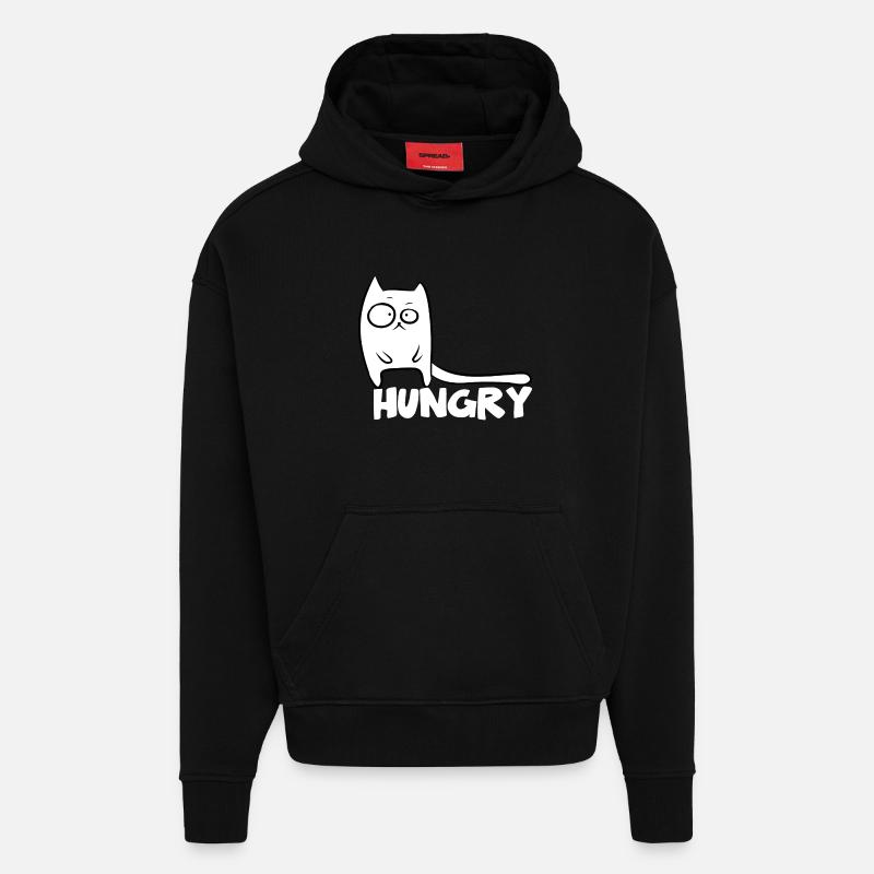 Funny Cat Hungry Cats - Hoodie- made by SPREAD  - SOLID BLACK
