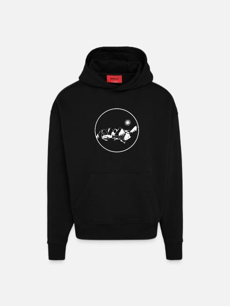 Circle Stamp Mountain Landscape Moonlight - Hoodie- made by SPREAD  - SOLID BLACK