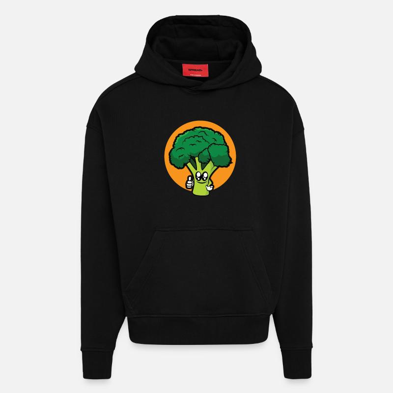 brocoli rigolo - design - Sweat à capuche bio épais oversize fabriqué en UE - SOLID BLACK