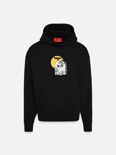 Gravestone with crow - Hoodie- made by SPREAD - SOLID BLACK