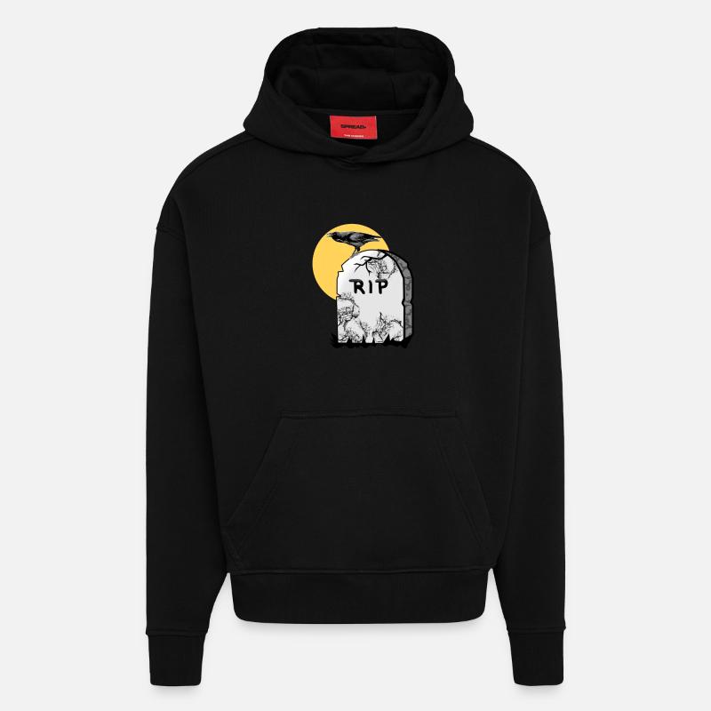 Gravestone with crow - Hoodie- made by SPREAD  - SOLID BLACK