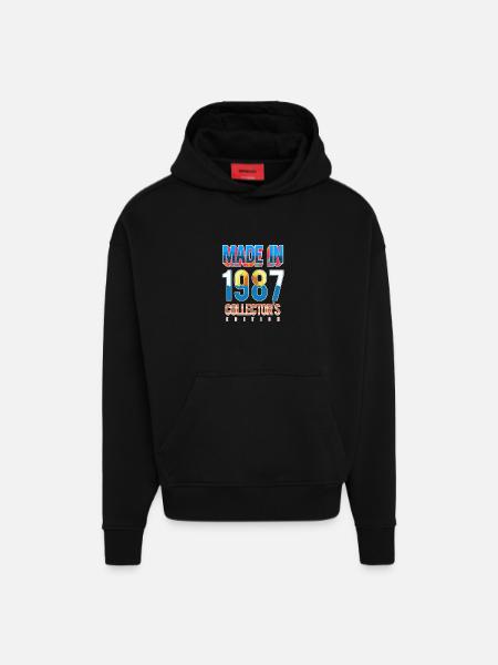 1987 - Sweat à capuche bio épais oversize fabriqué en UE - SOLID BLACK