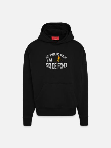 Ski de fond - Sweat à capuche bio épais oversize fabriqué en UE - SOLID BLACK