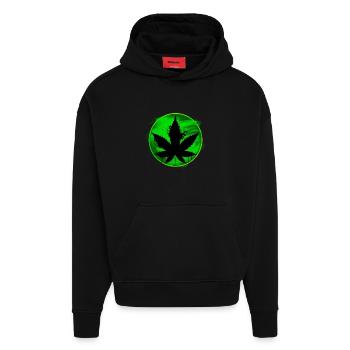 feuille de cannabis - Sweat à capuche bio épais oversize fabriqué en UE - SOLID BLACK - Devant