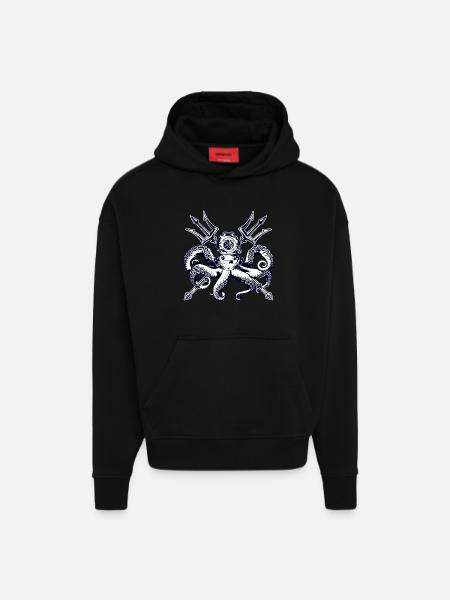 Trident Diving Octopus - Hoodie- made by SPREAD  - SOLID BLACK