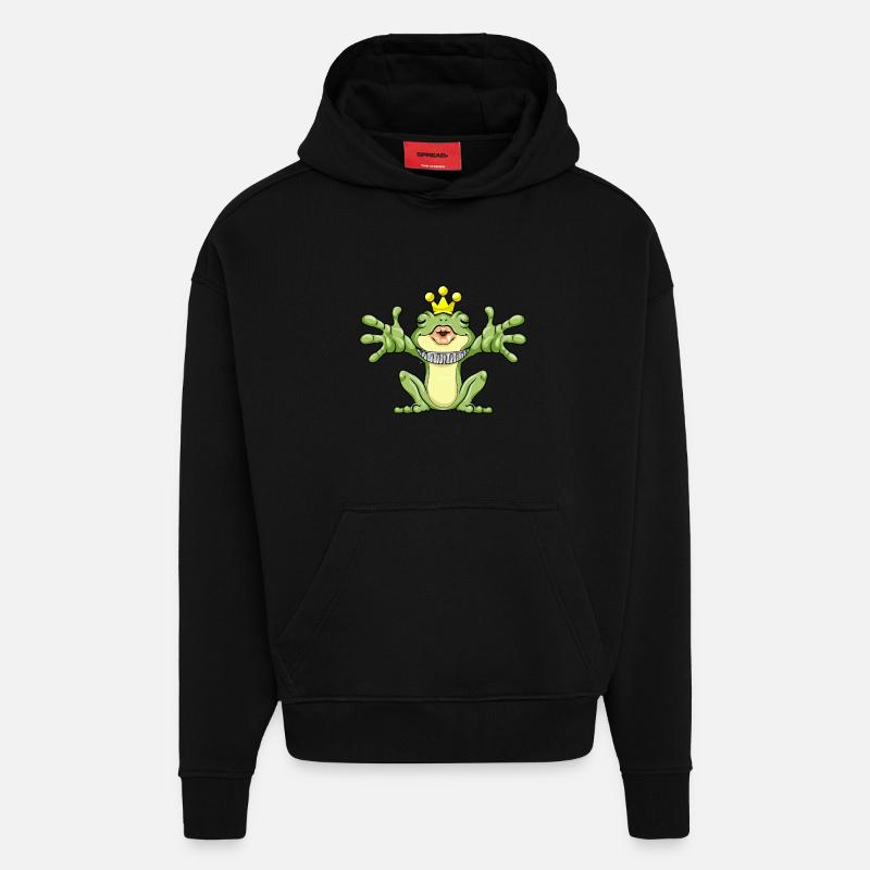 Frosch als Froschkönig mit Krone - Hoodie- made by SPREAD  - SOLID BLACK