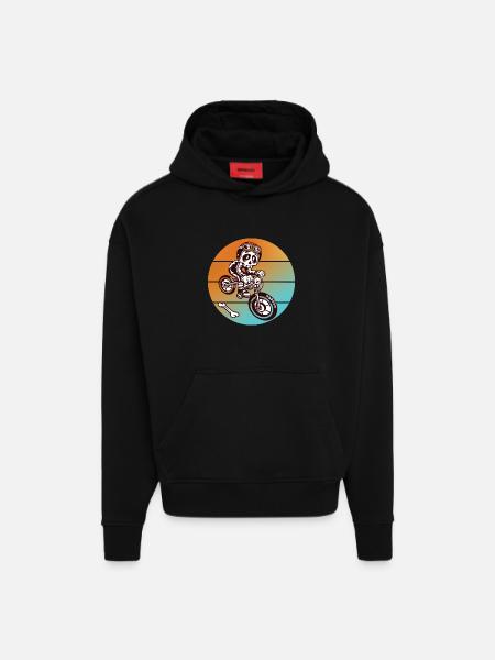 Skull skull bike - Hoodie- made by SPREAD  - SOLID BLACK