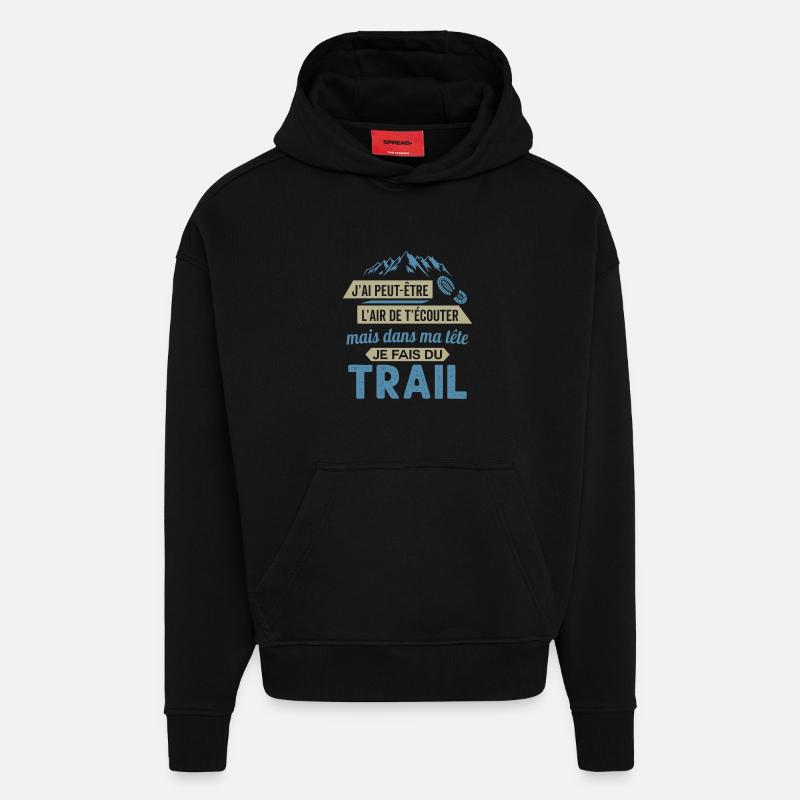 je fais du trail running - Sweat à capuche bio épais oversize fabriqué en UE - SOLID BLACK
