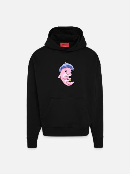 Dolphin Umbrella - Hoodie- made by SPREAD - SOLID BLACK
