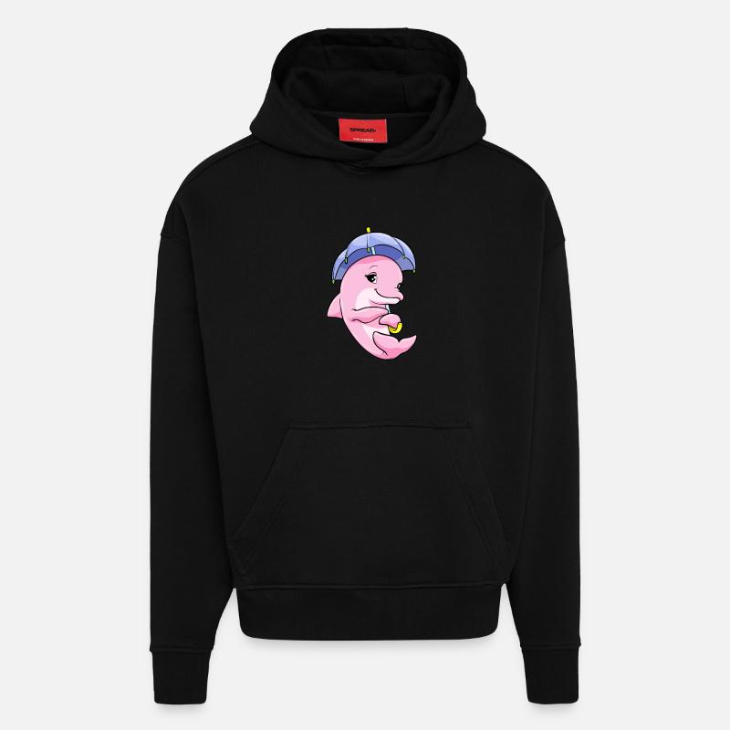 Delfin mit Regenschirm - Hoodie- made by SPREAD  - SOLID BLACK