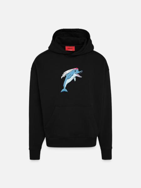 Dolphin Bridal Veil Wedding - Hoodie- made by SPREAD - SOLID BLACK