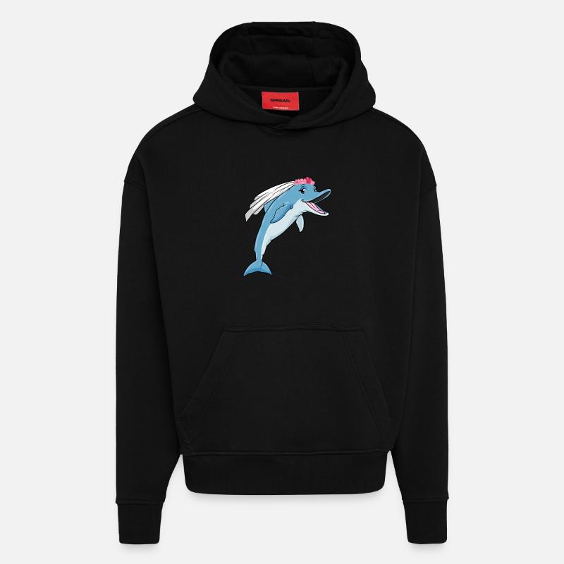 Dolphin Bridal Veil Wedding - Hoodie- made by SPREAD  - SOLID BLACK