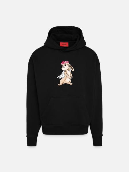 bunny bride veil wedding - Hoodie- made by SPREAD  - SOLID BLACK