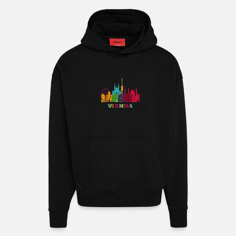 Vienne City Skyline Autriche Landmark - Sweat à capuche bio épais oversize fabriqué en UE - SOLID BLACK