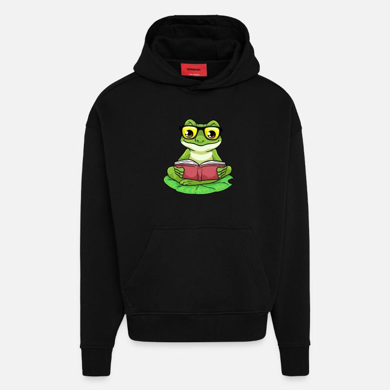 Frog Nerd Book Glasses - Hoodie- made by SPREAD - SOLID BLACK
