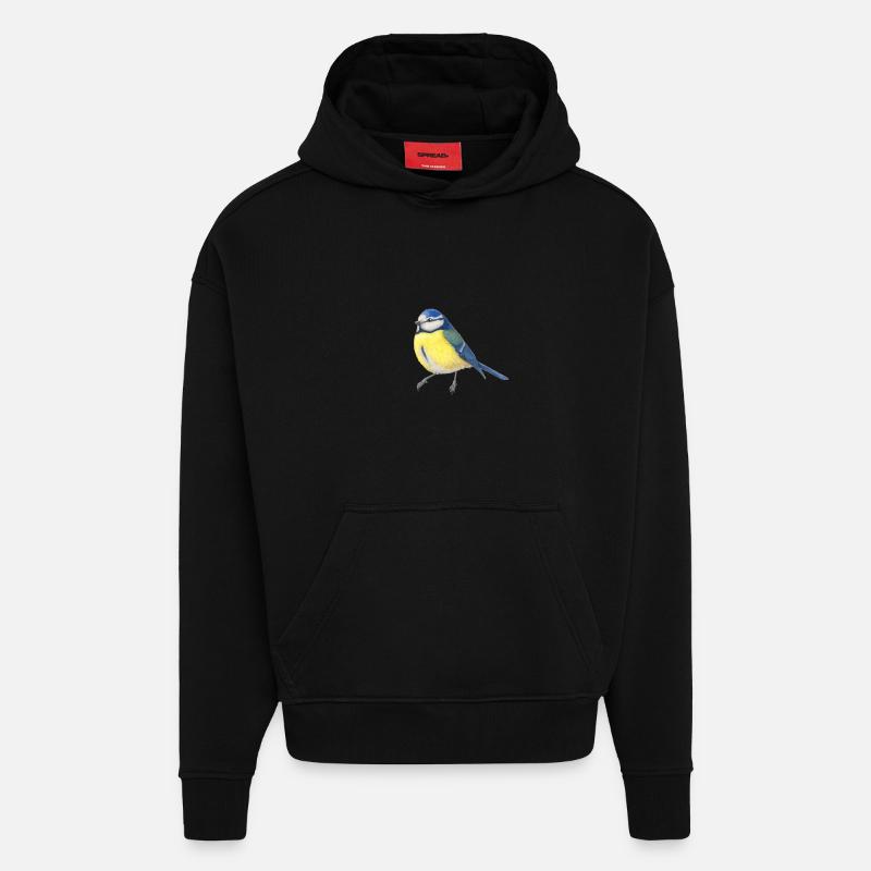 BlueTit - illustration aquarelle oiseau - Sweat à capuche bio épais oversize fabriqué en UE - SOLID BLACK
