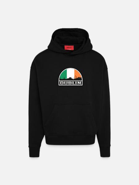 Dublin Ireland Skyline Silhouette Irish Flag Trave - Hoodie- made by SPREAD  - SOLID BLACK
