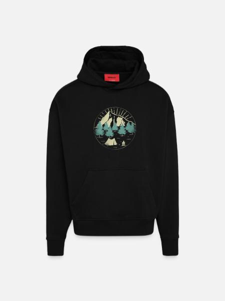Mountains nature tents - Hoodie- made by SPREAD  - SOLID BLACK