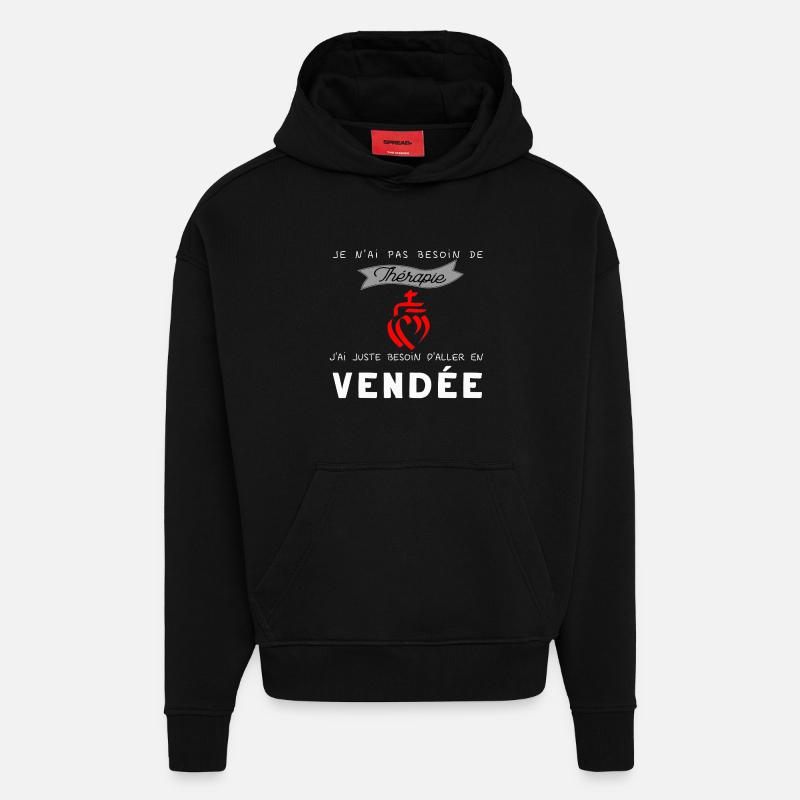 Vendee thérapie humour tee - Sweat à capuche bio épais oversize fabriqué en UE - SOLID BLACK