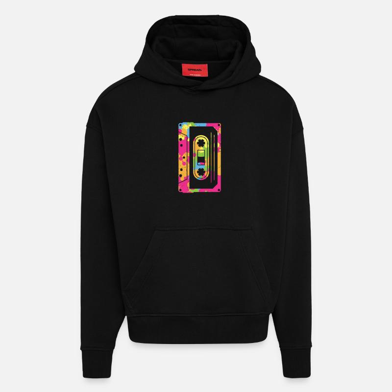 Cassettes musicales Mixtape 80S et 90S - Sweat à capuche bio épais oversize fabriqué en UE - SOLID BLACK