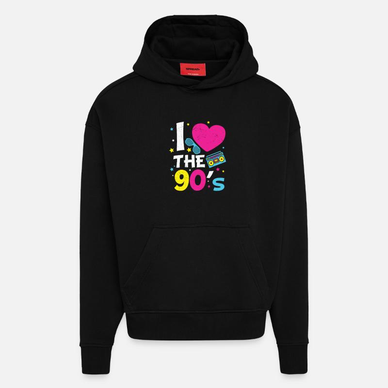 1990's 90S Heart The Nineties - Sweat à capuche bio épais oversize fabriqué en UE - SOLID BLACK