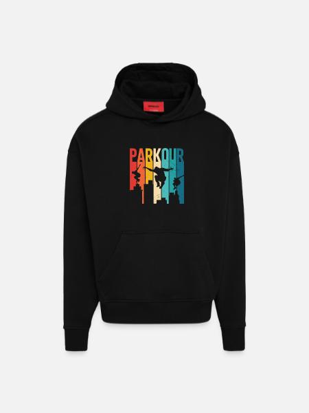 Retro Vintage Parkour City Skyline Silhouette - Hoodie- made by SPREAD  - SOLID BLACK