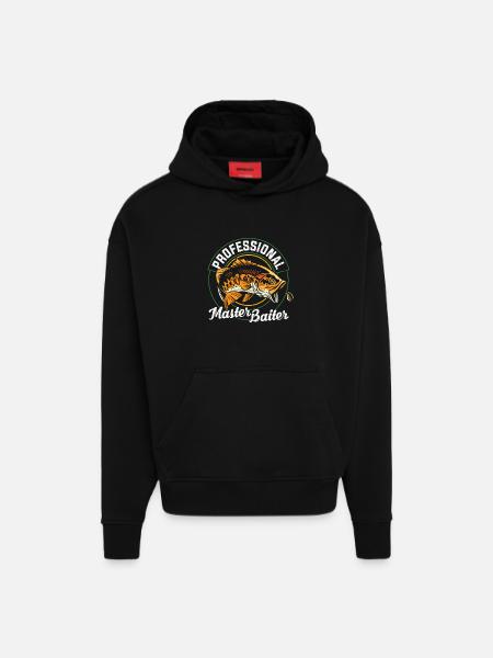 Devis de pêche Maître Baiter professionnel - Sweat à capuche bio épais oversize fabriqué en UE - SOLID BLACK